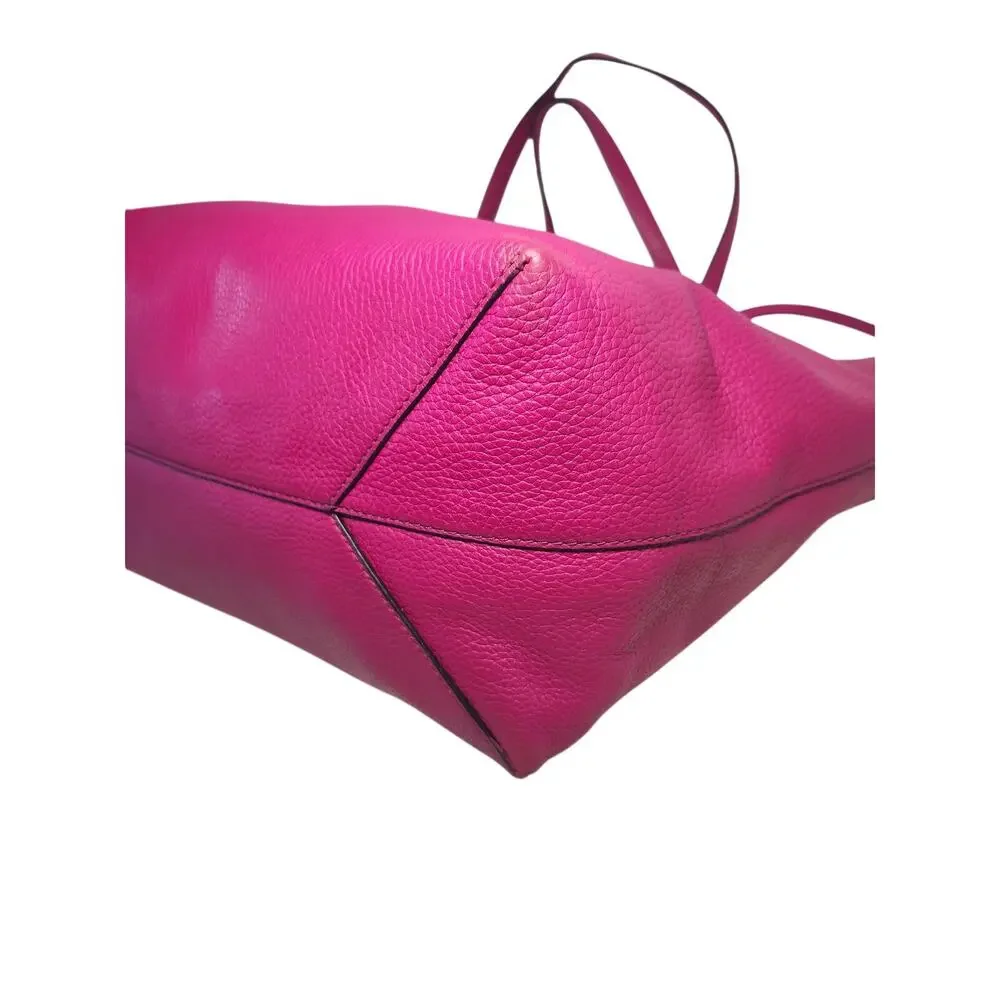 Michael Kors Tote Bag Fuchsia Leather Silver Shoulder Minimalist MK Charm